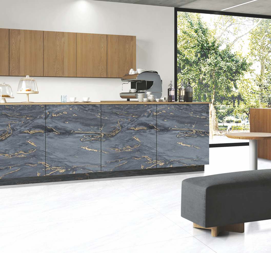 Marble-look kitchen cabinetry from the ARISE catalogue