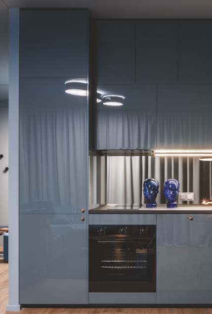 Blue-grey cabinetry from the Lucent acrylic catalogue